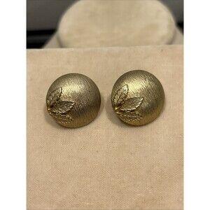 Vintage Joseph Bobley Round MCM Textured Gold tone Clip On Earrings Leaf